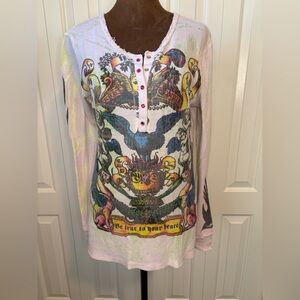 Butterfly Dropout Y2K Long Sleeve Waffle Knit Tee - Size M